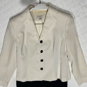 Three piece off White suit coat with black skirt and matching tank